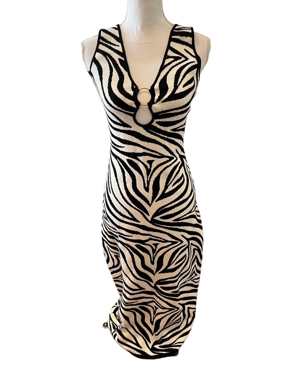 House of Harlow 1960 Revolve Maxi Dress Black White Zebra Print M